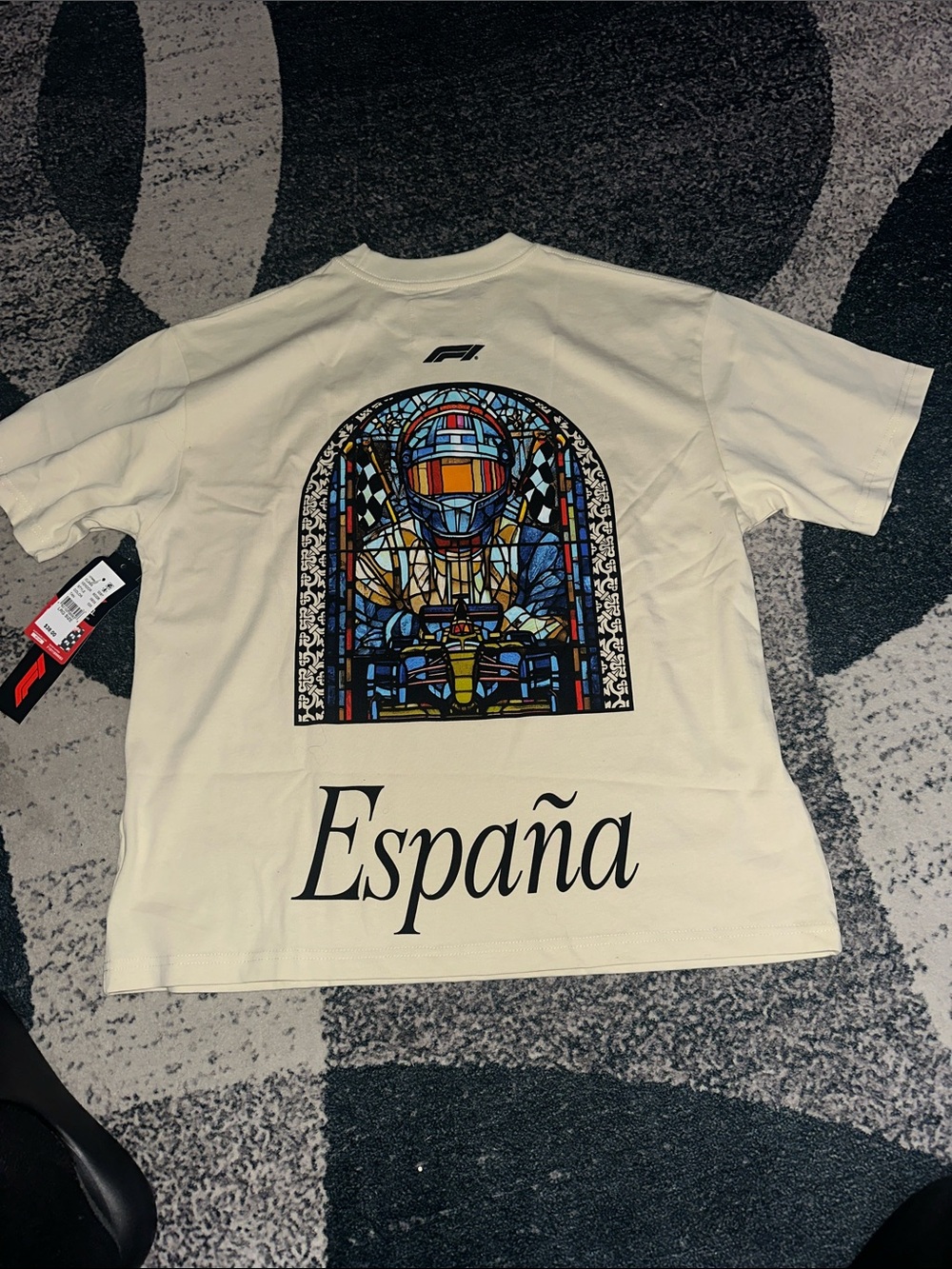 PacSun España Graphic Tee - Cream with Multicolor Stained-Glass Print
